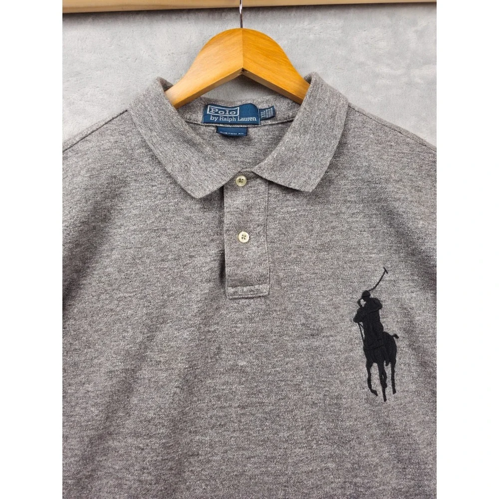 Vintage‎ Polo Ralph Lauren Polo Shirt Mens XXL Gray Big Pony Rugby Custom Fit